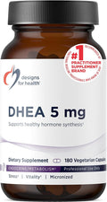 Designs for Health DHEA 5mg - DHEA Supplement for Men + Women - Supplement to Help Support Healthy Aging Muscle Integrity Energy + Hormonal Synthesis - Non-GMO (180 Capsules)