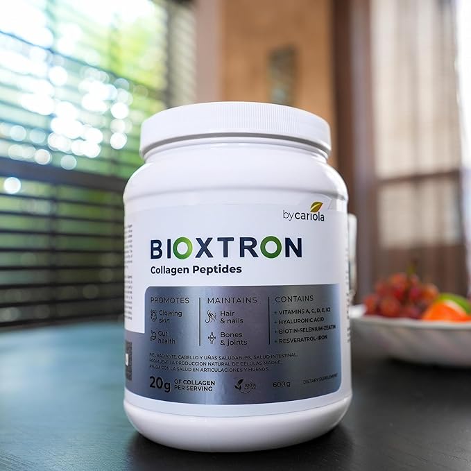 Bioxtron Collagen Peptides Powder - Unflavored Type I Bovine with Stem Cell Renewal for Hair Nail Skin Gut Bone &amp Joint Health Support - Hyaluronic Acid Protein Biotin - 600g (30 Servings)