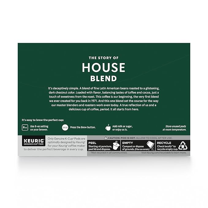 Starbucks K-Cup Coffee Pods Medium Roast House Blend for Keurig Coffee Makers 100% Arabica 1 Box (75 Pods)