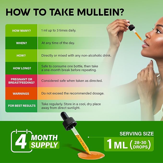 Mullein Drops for Lungs - USDA Organic Liquid - Mullein Leaf Extract Supplement - Made in USA - Lung &amp Bronchial Cleanse for Smokers - Respiratory Health Support - As Tincture Tea Pills - 4 fl o