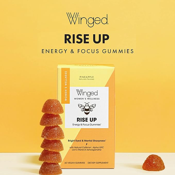 Winged Rise Up Gummies | Energy &amp Brain Boost Supplement &amp Glow Up Collagen Powder | Better Hair Skin Nails for Women Bundle