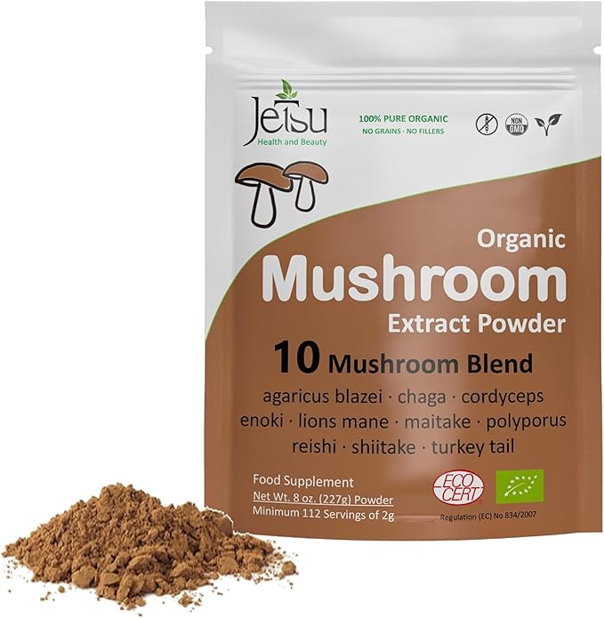 Mushroom Extract Powder - Powerful 10 Blend Organic Lions Mane Cordyceps Reishi Shiitake Turkey Tail Mushrooms Nootropic Brain Supplement for Energy Calm Focus &amp Immune System Booster