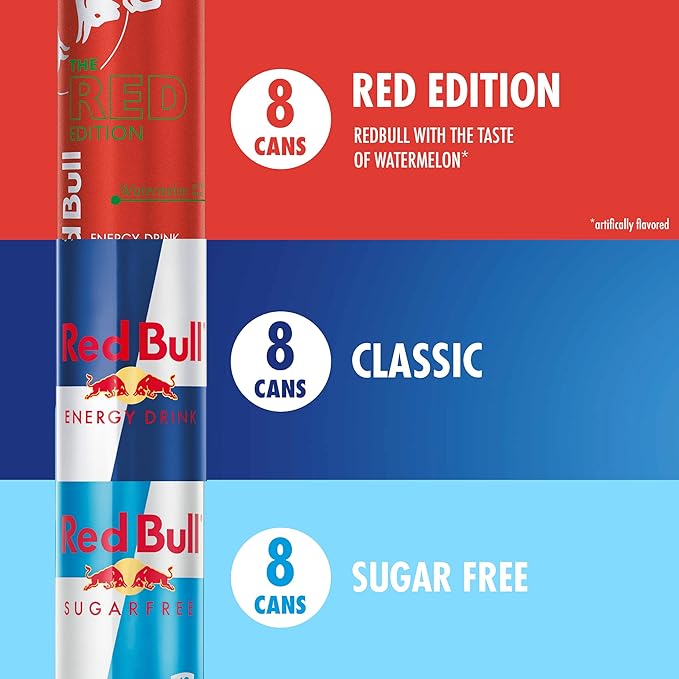 Red Bull Energy Drink Variety Pack Red Bull Sugarfree and Red Edition and Energy Drinks 8.4 Fl Oz 12 Cans (Pack of 2)