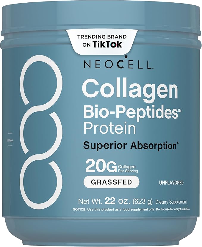 NeoCell Collagen Bio-Peptides Powder | 22oz | Super Hair Skin and Nails | Superior Absorption | Grassfed Protein Supplement | Advanced with 18 Essential Amino Acids