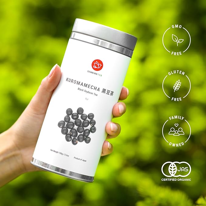 Senbird Premium Kuromamecha - Japanese Black Soybean Tea - From Hokkaido Japan - Loose Leaf Kuromame in Airtight Tea Tin (5.3oz/150g)