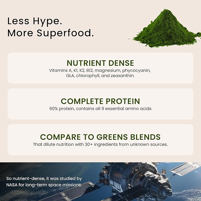 Nutrex Hawaii Pure Hawaiian Spirulina Powder - Vegan Superfood Farm Grown Non-GMO Immune Support &amp Cellular Energy 90 Day Supply 9.53 Oz