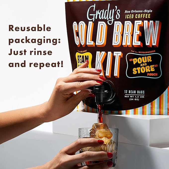 GRADY’S COLD BREW New Orleans Style &amp French Vanilla Bundle 100% Arabica Ground Coffee &amp Chicory Pouches 2 All-in-One Cold Brew Kits each with 12 Easy-to-Brew Beans Bags Make 72 drinks