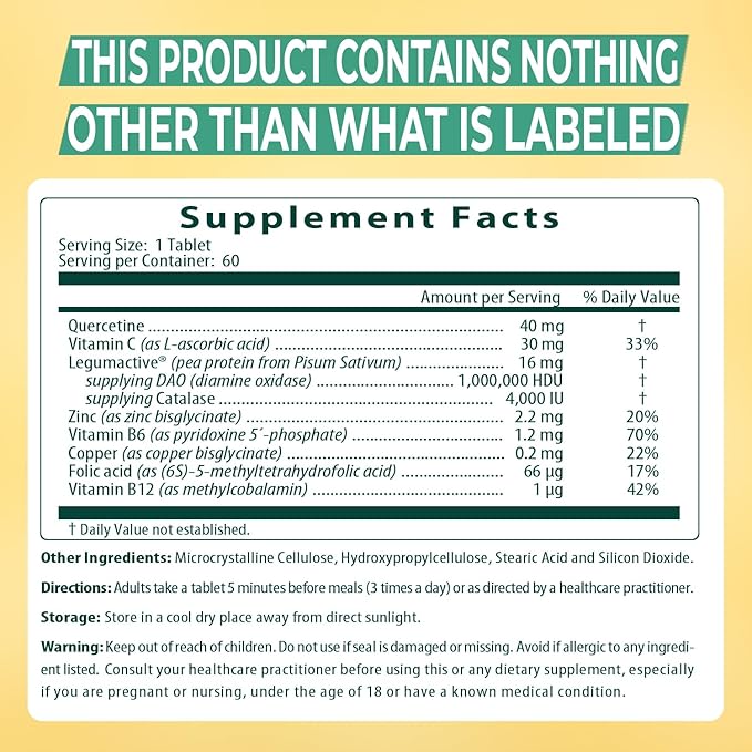 NATURDAO Plus® DAO Enzyme 1000000 HDU per dose - Catalase Enzyme - 8 Cofactors and Adjuvants - Advanced Histamine Blocking Formula - Food Intolerance - 60 Extended Release Tablets
