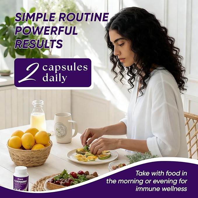 Elvera Elderberry Elvera Gut Support Complex1200 mg Sambucus Elderberry Extract Zinc + Vitamin C Advanced FormulaDigestive Wellness &amp Boost Energy 60 Capsules