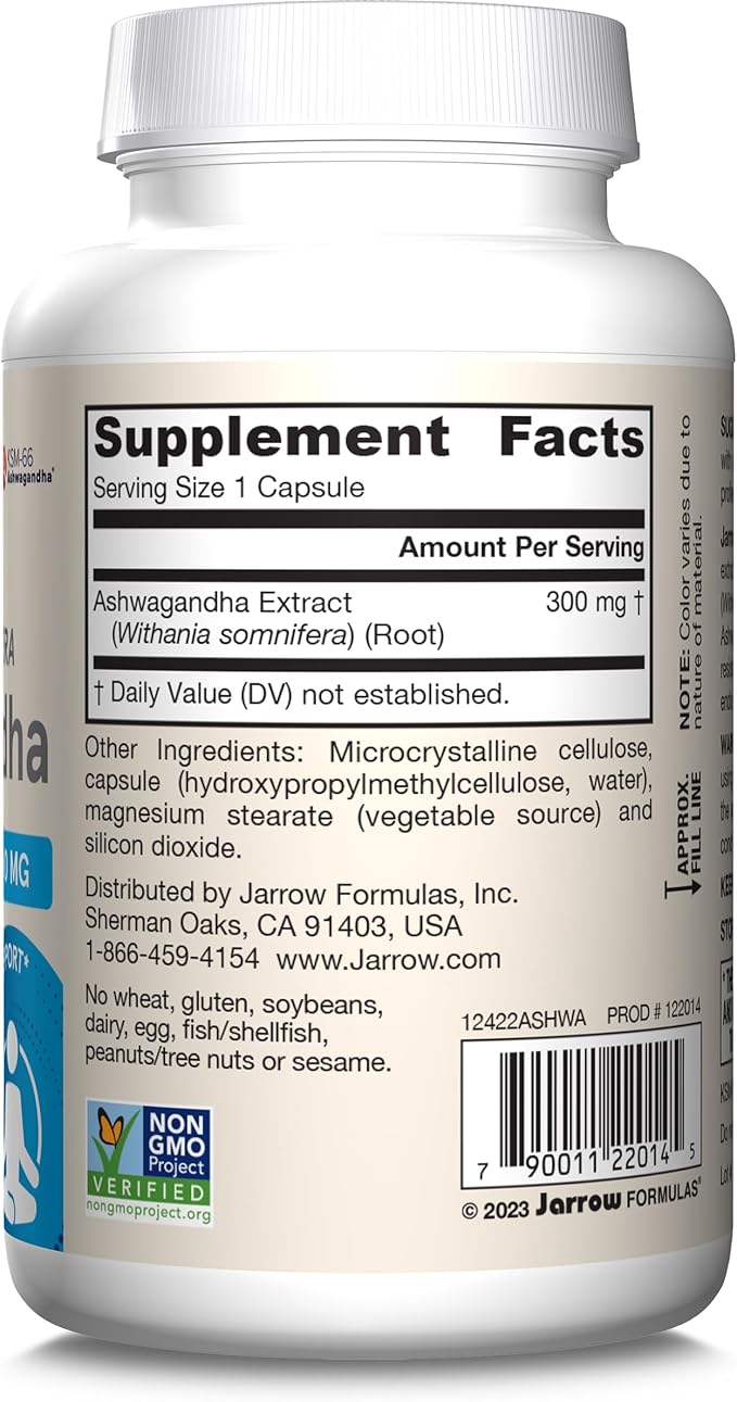 Jarrow Formulas Ashwagandha 300 mg - 120 Veggie Capsules - Overall Health &amp Resistance to Fatigue - Supplement Supports Endurance Muscle Recovery &amp Cognitive Health - 60 Servings (Pack of 12)