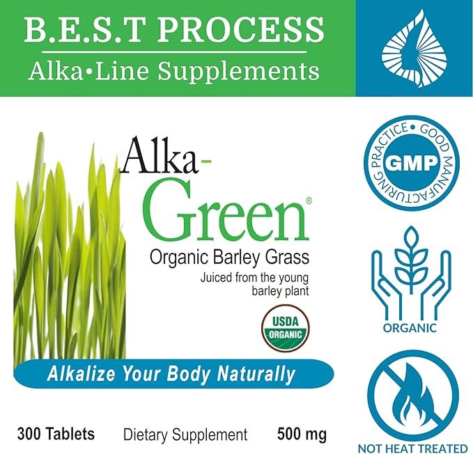 Alka•Green Tablets (3 Pack) Best Process Alkaline — Nutrient Dense Organic Barley Grass Supplement — Natural Source of Enzymes &amp Amino Acids
