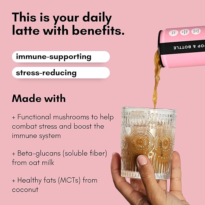 Pop &amp Bottle Oat Milk Lattes - Cold Brew With Lions Mane &amp Reishi Mct Oil Single Shot Cold Brew Mushrooms Organic Dairy Free Gluten Free Great As Iced Coffee Lightly Sweetened With Da
