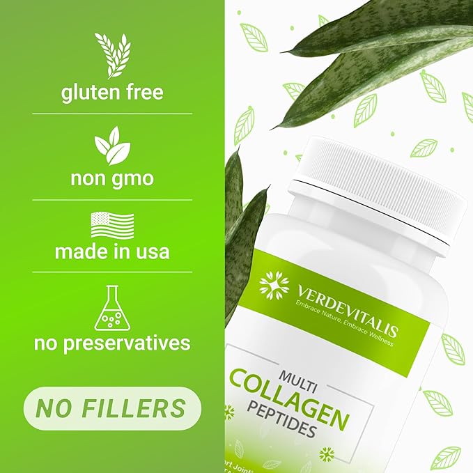 Multi Collagen Peptides Capsules -Non-GMO&ampGluten Free Type I II III V X Hydrolyzed Collagen Supplements with Vitamin C - Supports Healthy Hair Skin Nails &amp Joints - 120 CPS
