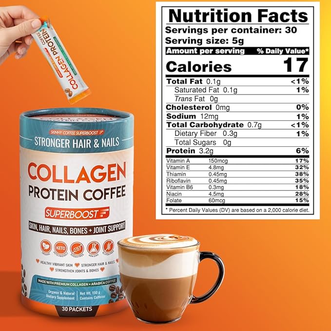 Collagen Peptides Coffee Powder for Weight Loss – Supports Digestion Bloating Energy &amp Focus Fat Burning Joint Skin Hair &amp Nails – High-Protein for Women &amp Men (60 Servings)