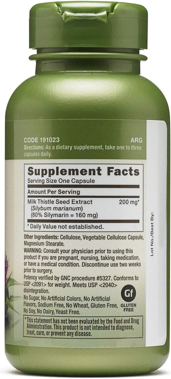 GNC Herbal Plus Milk Thistle 200mg Supplement Vegetarian Supports Healthy Liver Function 100 Servings