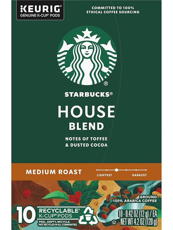 Starbucks House Blend Coffee K-Cup Pods Medium Roast Arabica Coffee 10 Count (Pack of 2 Boxes)