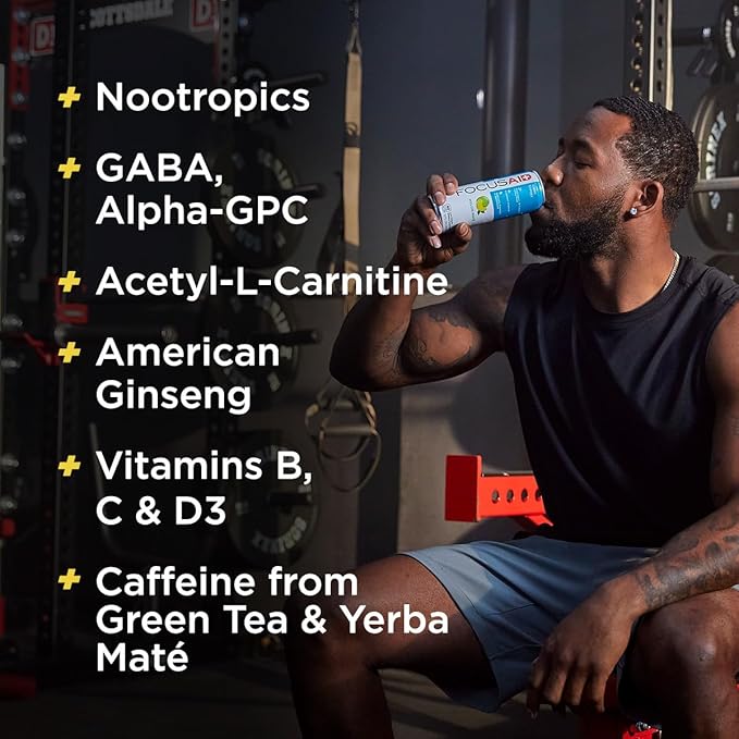 FOCUSAID Energy Blend Brain Boosting Nootropics Drink Alpha-GPC GABA B-Complex Yerba Mate Green Tea 100% Clean 100mg Natural Caffeine 12-oz. can 12 Pack