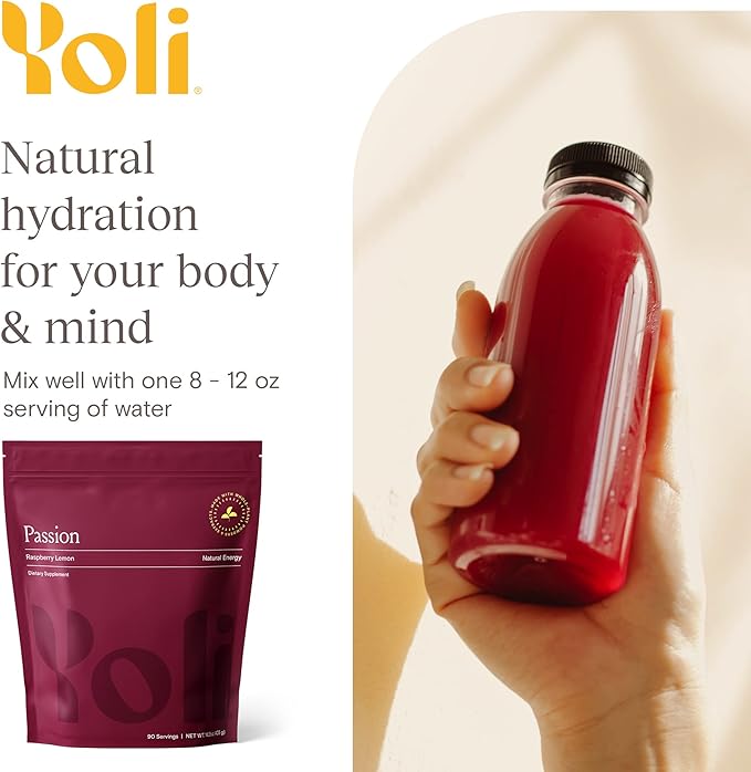Yoli® Passion Energy Drink Powder Mix - Natural Energy Drink Mix for Endurance and Stamina Bulk 90 Servings - Raspberry Lemon Flavor