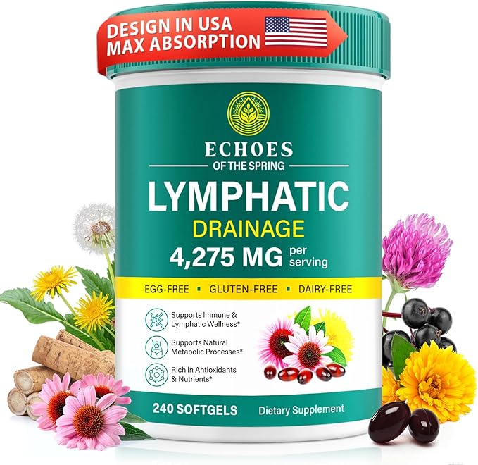 Lymphatic Drainage Supplements 4275mg Lymph System Support Supplement for Women &amp Men Daily Wellness Support 21-in-1 Herbal Blend with Echinacea Dandelion Burdock Turmeric &amp More 240 So