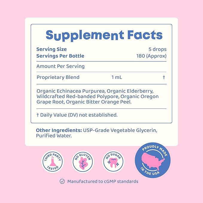 JoySpring Immune Drops - Kids’ Immunity Support Supplement (1 fl oz 30 Servings) with Organic Elderberry Liquid Echinacea Oregon Grape Root &amp Orange Peel for Ages 2-16+ Years and Adults