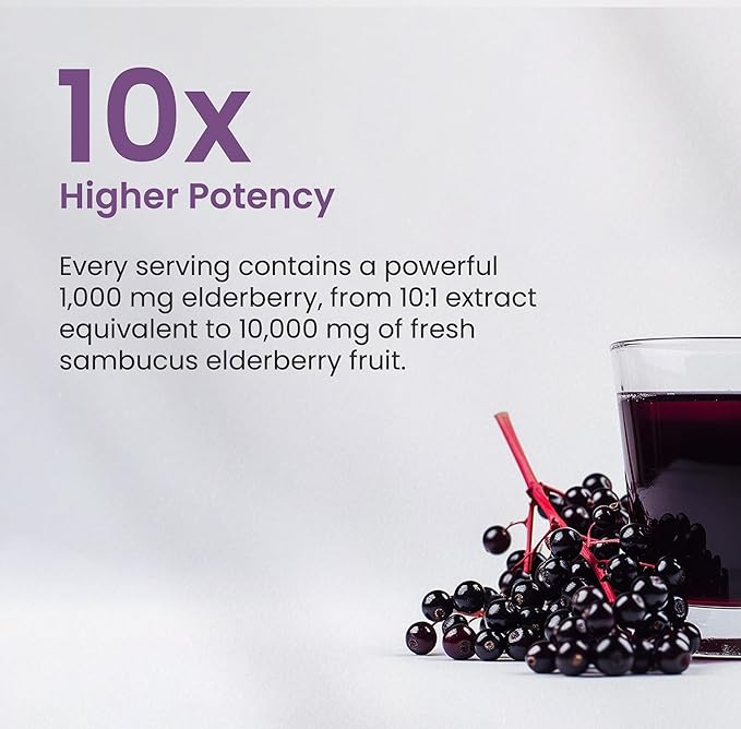 Elderberry with Vitamin C and Zinc - 5 in 1 - Immunity Support Supplement 10000mg Sambucus Black Elderberry Capsules with Vitamin D3 5000 IU Sambucus Elderberry Extract - Immune Booster for Adults