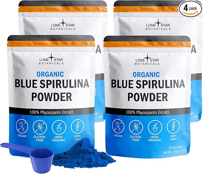 Organic Blue Spirulina Powder 120 Servings - 100% Pure Superfood Blue-Green Algae Natural Food Coloring for Smoothies &amp Protein Drinks - Non GMO Gluten-Free Vegan + USDA Certified No Fishy Sm