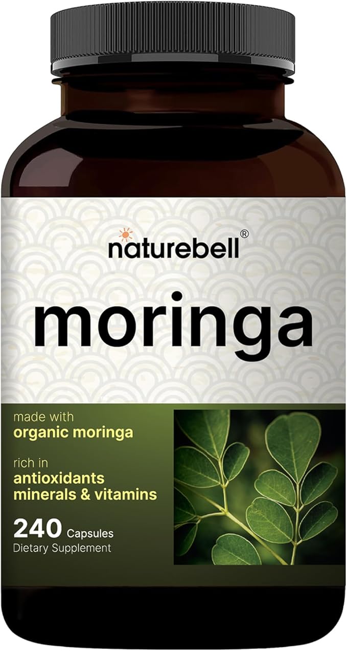 NatureBell Moringa - 240 Capsules - Organic Moringa for Immune Energy &amp Skin Health Support* - Green Superfood Properties