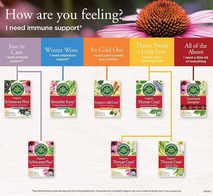 Traditional Medicinals Organic Echinacea Plus Herbal Tea - 16 Tea Bags - Case of 6