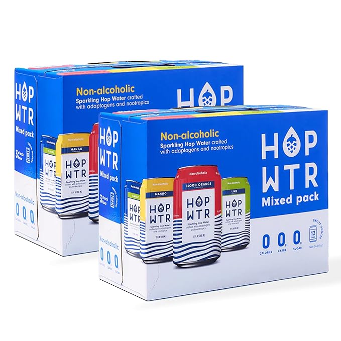 HOP WTR Sparkling Hop Water Month Supply 36 Pack Sugar Free Low Carb Non Alcoholic Drinks NA Beer Adaptogen Drink No Calories Adaptogens &amp Nootropics for Added Benefits 12 oz Cans
