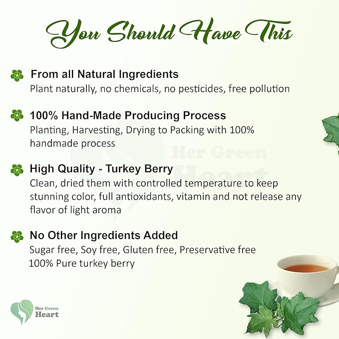 Turkey Berry Leaves - 100% Pure Dried Organic Leaves for Cooking Herbal Use and Natural Recipes