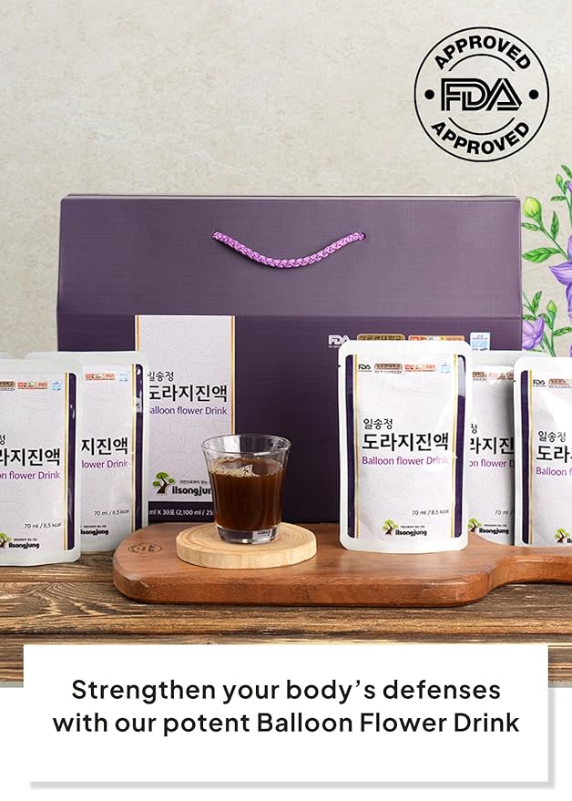 Korean Food ILSONGJUNG 100% Pure Balloon Flower Root Juice – Traditional Korean Herbal Drink No Added Sugar Naturally Sourced Wellness Beverage 2.37 FL OZ (70ml) x 30 Pack Made in Korea 도라지즙 도라지