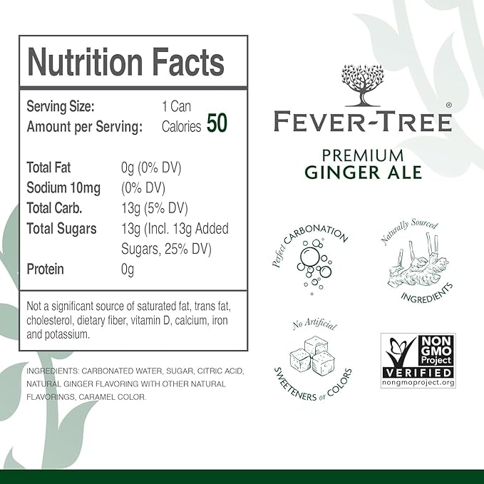 Ginger Ale - Premium Quality Mixer - Refreshing Beverage for Cocktails &amp Mocktails. Naturally Sourced Ingredients No Artificial Sweeteners or Colors - 150 ML Cans - Pack of 8