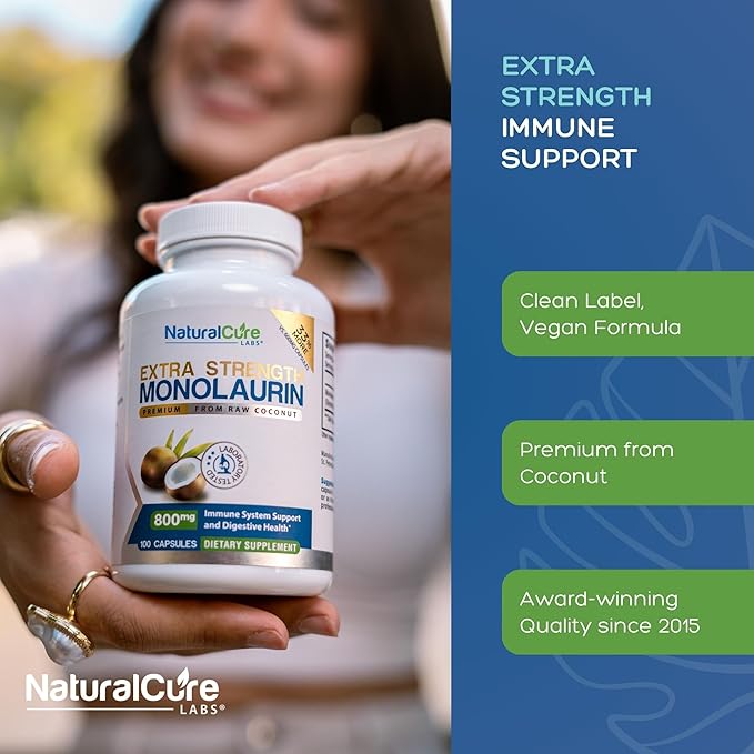 Natural Cure Labs Extra Strength Monolaurin 800mg - 2 Pack 200 Capsules