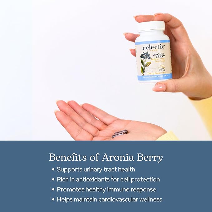 Eclectic Institute Raw Freeze-Dried Organic Aronia Berry Capsules | Supports Heart Immune System Digestive and Urinary Tract Health | 90 CT (450 mg)