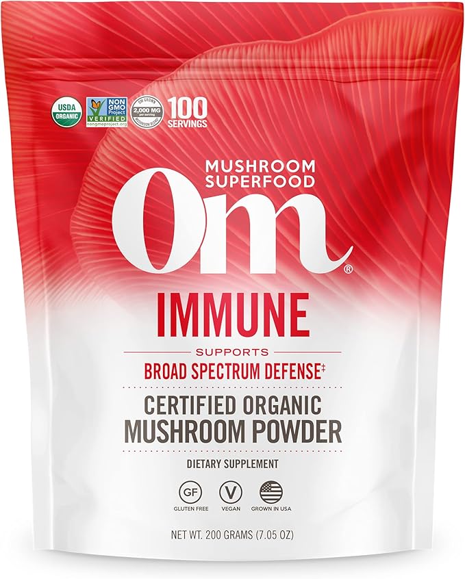 OM MUSHROOM SUPERFOOD Immune Blend Mushroom Powder Superfood Supplement 7.05 Ounce Pouch 100 Servings Mushroom Blend Reishi &amp Turkey Tail Daily Immune Support Supplement