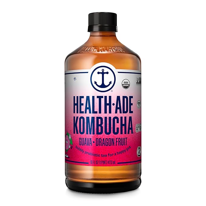 Health-Ade Kombucha Tea Organic Drink Fermented Tea with Living Probiotics Detoxifying Acids Supports Gut Health Non-GMO Vegan Gluten Free 12 Pack (16 Fl Oz Bottles) Guava Dragon Fruit