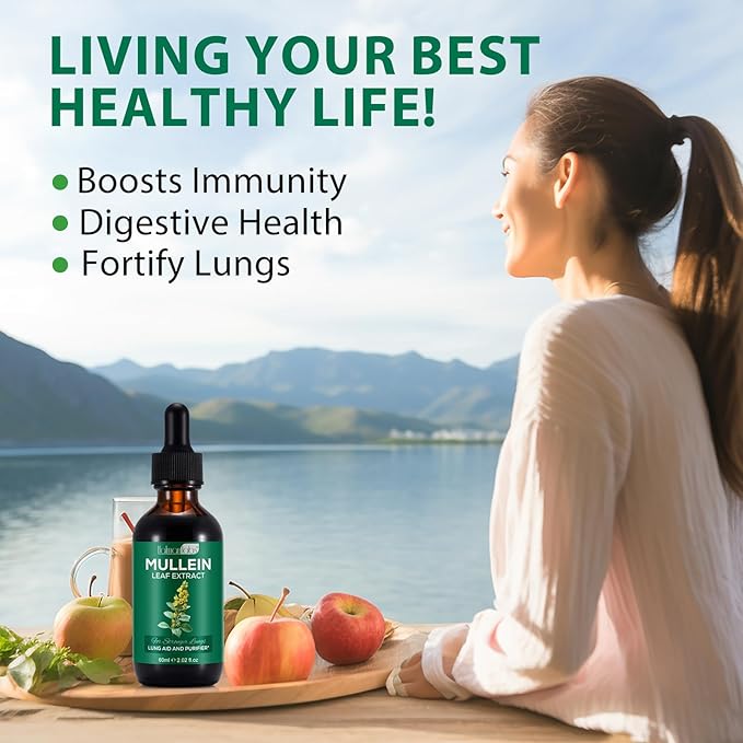Mullein Leaf Extract for Lungs Mullein Drops for Lungs Support Lung Respiratory Function for Healthy Breathing Improvement in Pulmonary Function Natural &amp Safe Supplement (2 PC)