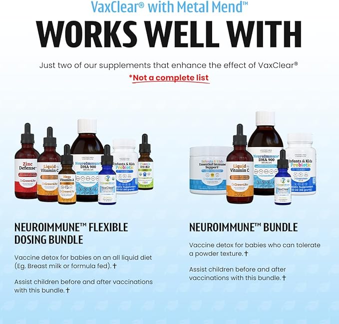 Dr. Green Mom Organic VaxClear with Metal Mend Herbal Heavy Metal Detox Drops for Kids and Infants with Chlorella Turmeric Cilantro and Milk Thistle to Cleanse and Support Immune Response