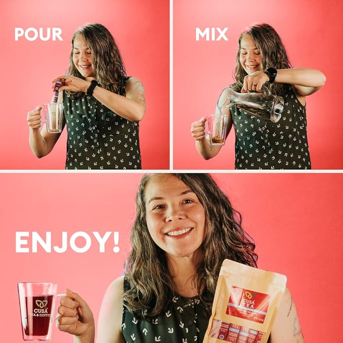 Cusa Tea &amp Coffee | Everyday Wellness Herbal Tea | Premium Caffeine Free Instant Tea | Hot &amp Iced Tea with No Added Sugar (30 Single Servings)