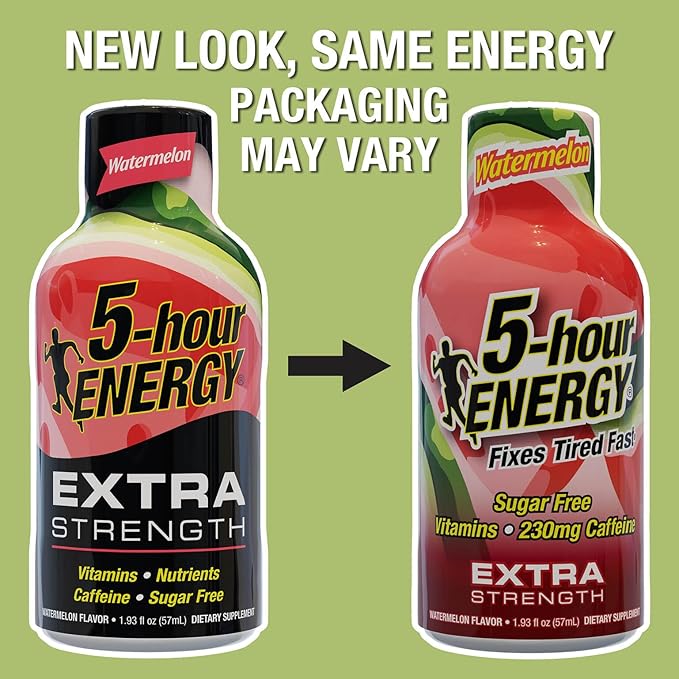 5-hour ENERGY Extra Strength Energy Shot Watermelon Flavor 1.93 oz. 30 Count Zero Calories &amp Sugar-Free 230 mg Caffeinated Energy Shot Amino Acids &amp B Vitamins Dietary Supplements