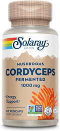 SOLARAY Fermented Cordyceps Mushroom 1000 mg - Healthy Energy Support - Fermented for Enhanced Absorption - Vegan Non-GMO Lab Verified - 30 Servings 60 VegCaps