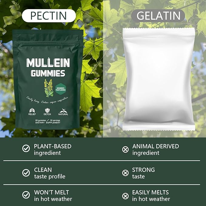 Mullein Gummies Daily Respiratory Health Gummies1000mg Mullein Leaf herb Extract Pear Flavor Lung Health &amp Sinus Relief (30 Day Supply)