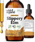 Wild &amp Organic Slippery Elm Drops - Lung Digestive &amp Women's Support - Slippery Elm Bark Tincture - Add to Tea Liquid Extract - Ulmus Rubra Supplement - Vegan Sugar &amp Alcohol-Free - 2 fl