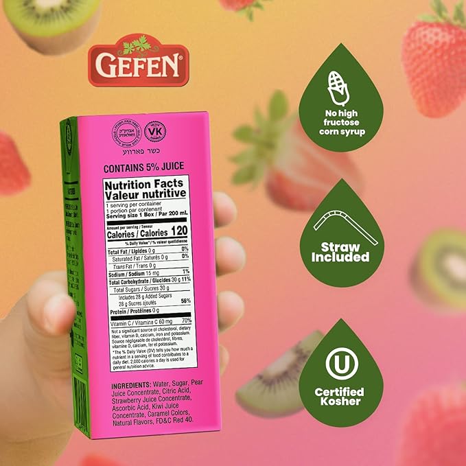 Gefen Strawberry Kiwi Juice Box Drinks with Straw (27 Pack) | No High Fructose Corn Syrup | Travel Friendly | Lunchbox Size | Kosher