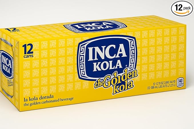 Inca Kola The Golden Kola – 12 fl oz Cans (Pack of 12) – La Kola Dorada – Peruvian Golden Soda – Carbonated Soft Drink with Unique Sweet Flavor – Imported Beverage