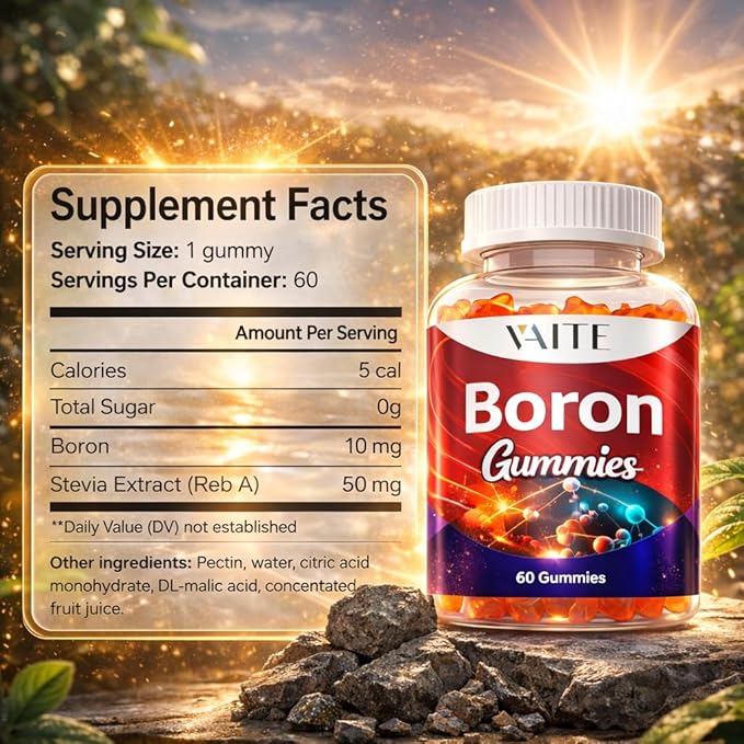 Boron Supplement for Men &amp Women – 10mg Gummies – Vegan Non-GMO Gluten-Free – Supports Bone Strength Joint Flexibility &amp Immune System – Essential Mineral for Bone Density – 60 Chewables