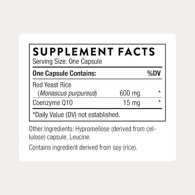 THORNE - Red Yeast Rice + CoQ10 - Supports Healthy Cholesterol Levels Already in a Normal Range &amp Heart Health - Added Antioxidant Support* - Third-Party Certified - Gluten-Free - 120 Capsules