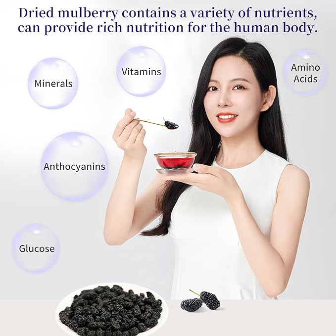 Premium Dried Black Mulberries Dried Mulberries Black Mulberry Tea Herbal Tea No Sugar Added &amp No Additives Dried Fruit Snack 黑桑椹干 桑葚 280g/10oz