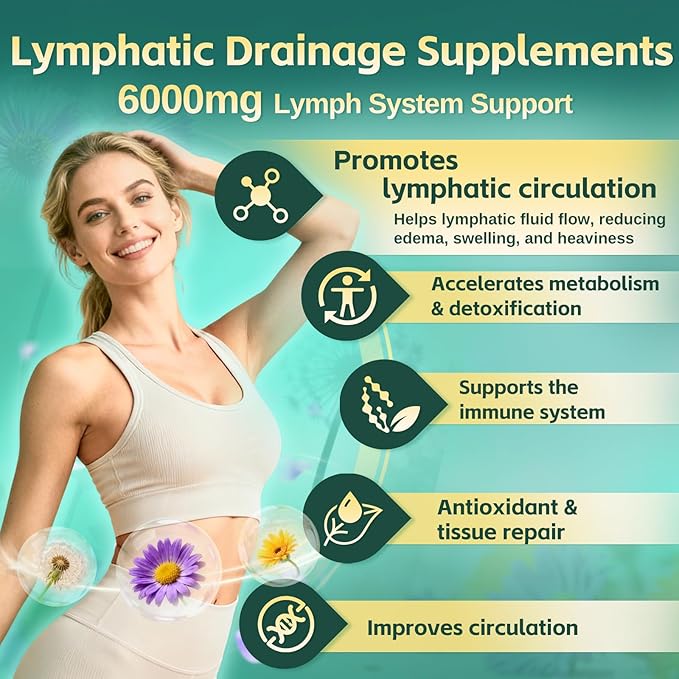 21-in-1 Liposomal Lymphatic Drainage Supplements 100 Day Supply 6000mg Lymph System Support for Women &amp Men with Echinacea Dandelion Burdock Bromelain Calendula Turmeric &amp More 300 Sof