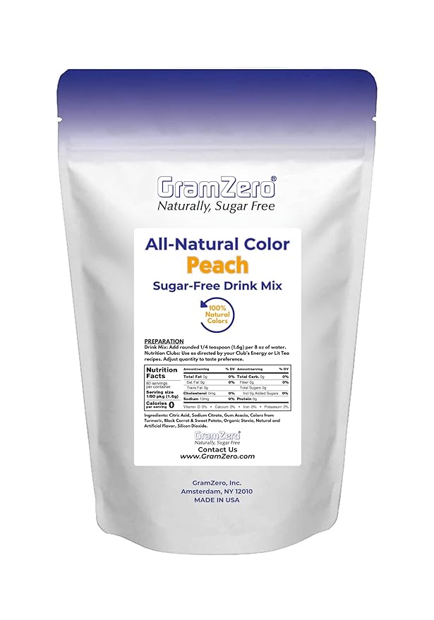 GramZero Peach Zero Calorie Sugar Free Drink Mix Great For Nutrition Club Loaded Teas Stevia Sweetened